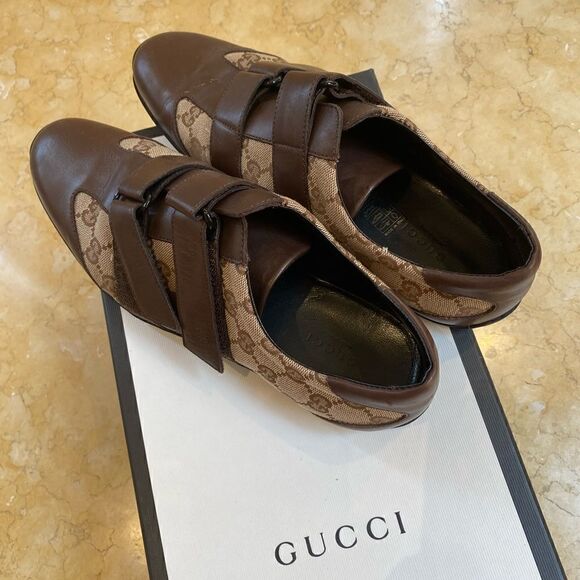 Gucci brown leather logo sneaker - size 10.5 - Picture 1 of 5